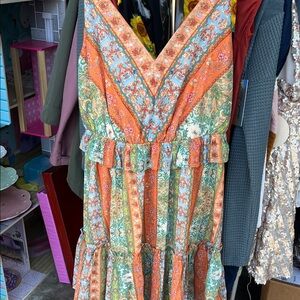 Flying Tomato Orange and Green Patterned Dress